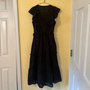 J. Crew Black Ruffle Maxi Dress